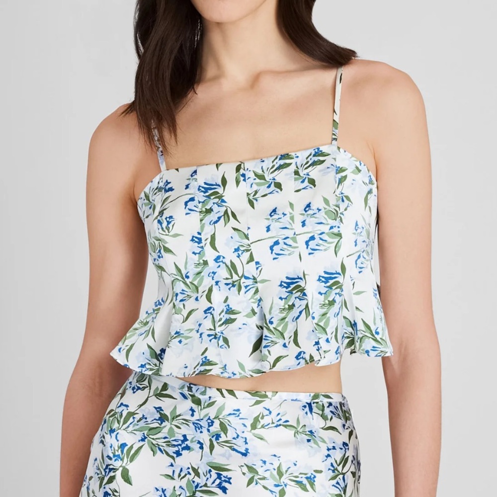 Club Monaco Silk Charmeuse Cropped Flounce Tank